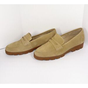 Vionic Cheryl Penny Loafer Tan Suede Lug Sole Comfort Chunky Classic 12W Wide